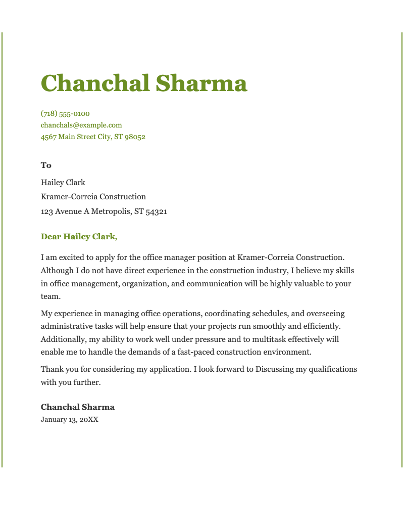 ATS simple classic cover letter - Clean, professional template for job seekers. Features serif typography, bordered layout, and structured contact sections.